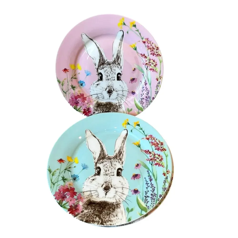 Stechcol Gracie Bone China Easter Bunny Salad | Dessert Plates Set of 4 NEW